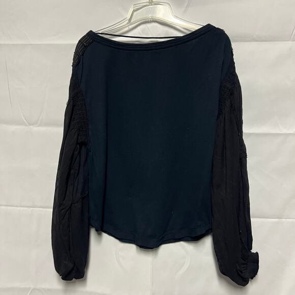 Free People Light Magic Womens Sweater Medium Cotton Henley Puff Sleeve Boho - Picture 7 of 12